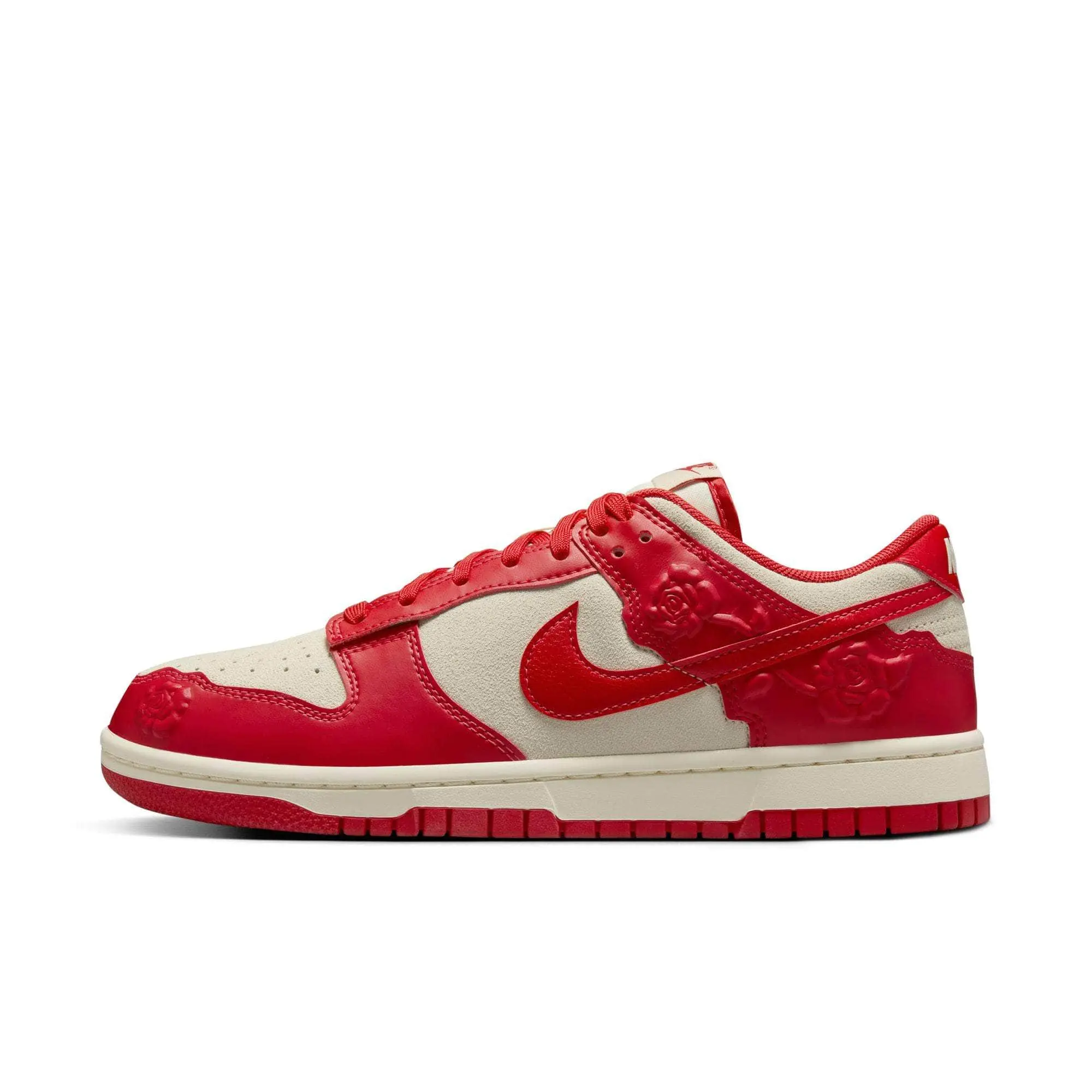 NIKE Dunk Low 'Red Roses' Women's Sneakers, Colorblock Low Top in Suede and Synthetic Leather with Embossed Rose Detail