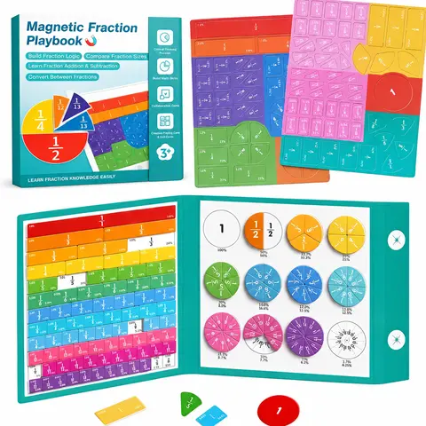 2026 Magnetic Math Fraction Set with 102 Pieces, Magnetic Fraction Book, Tiles & Fraction Circles for Hands-On Skills and Core Math Foundations, Compact Book-Style Design (1)