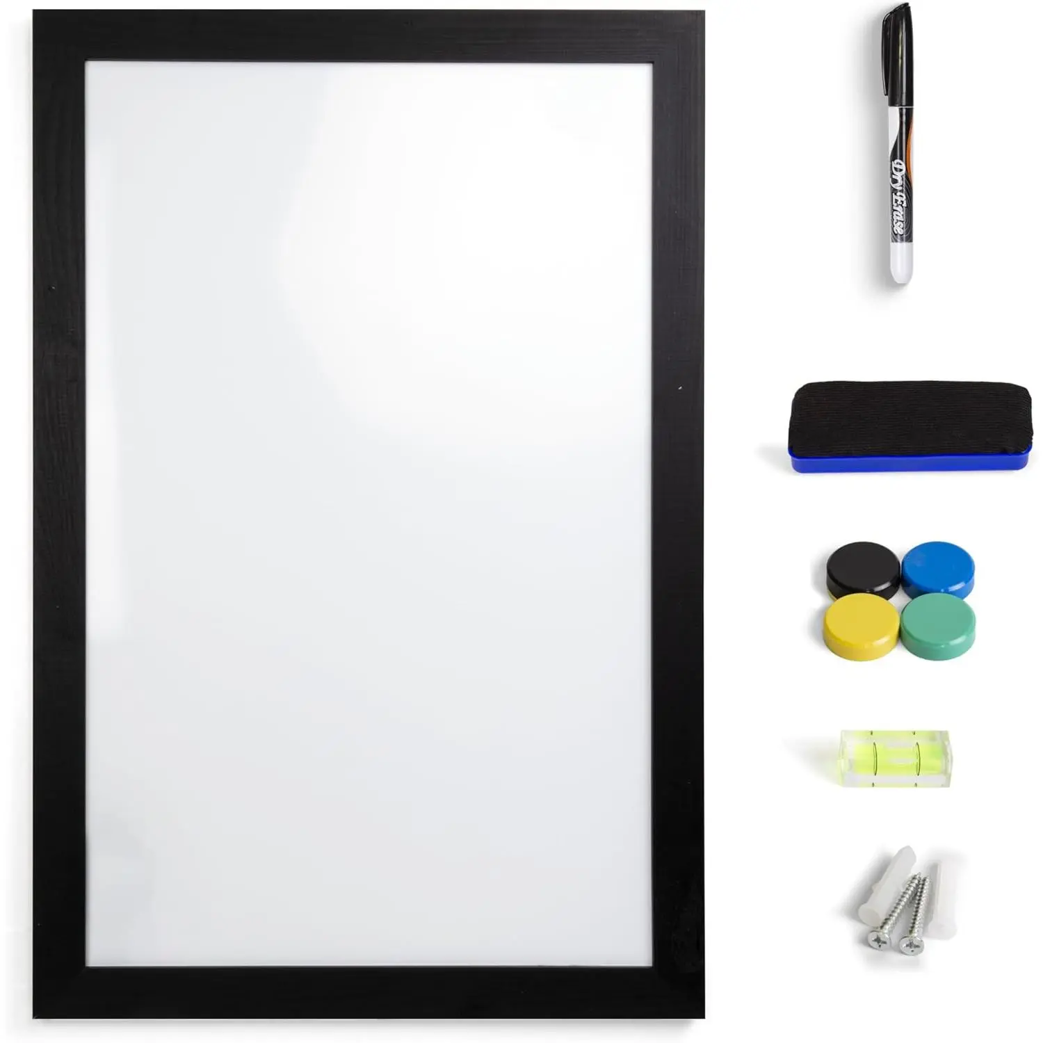 Real Wooden Framed  Dry Erase Whiteboard, 24" X 36", Vertical/Horizontal Wall Mount, Includes Black Marker, Eraser and 4 , by  (Solid Black)