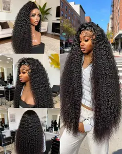 Women's Human Hair Half Wig - HD Wigs, 250% Density 40Inch Deep Wave, 13x4/13x6 360 Full Lace Frontal, Transparent Lace, Pre-Plucked Hairline & Side Parts Cap Design, Deep Wave Wig