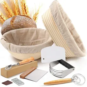 12 Piece-Set European Style Bread Basket Set, Oval Baking Tools Kit with Scraper & Mixer, Fermentation Basket for Homemade Bread Making