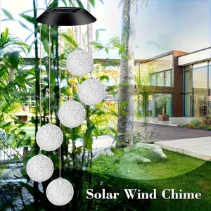 Solar wind chime light, 6LED colorful rice ball wind chime, garden eaves decorative chandelier, landscape light, plastic material, suitable for outdoor garden, courtyard, house decoration and holiday gifts