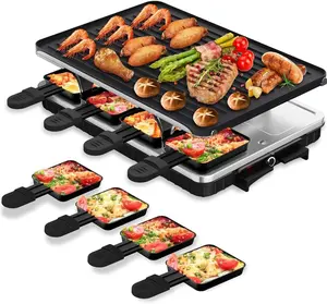 HBN Electric Raclette Table Grill with 8 Warming Trays, 2-in-1 Korean BBQ Grill & Electric Griddle Nonstick, Adjustable Temperature Control,1300W, Great for Indoor Family Gatherings, Parties & Dining