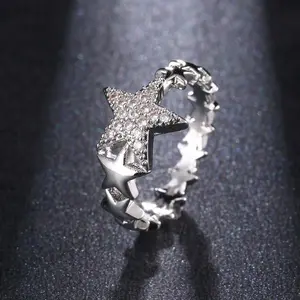 Zircon Ring Golden/Silver Star Zircon Ring Star Splicing Ring Women's Daily Wear Mother's Day Gift