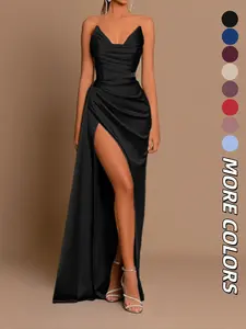 Deep V Waist Satin Split Dress, Elegant Evening Gown, Stylish Party Wear, Formal Wear, Comfortable Fit, Perfect for Special Occasions