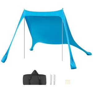 Beach Tent Sun Shelter with UPF50+ Sun Protection, 6.6 Ft Tall, 7.5 x 7.5 Ft Portable Pop Up Beach Canopy, Includes Sandbags, Stability Poles, Sand Shovels, Lightweight Shade for Family Outings, Camping and Fishing
