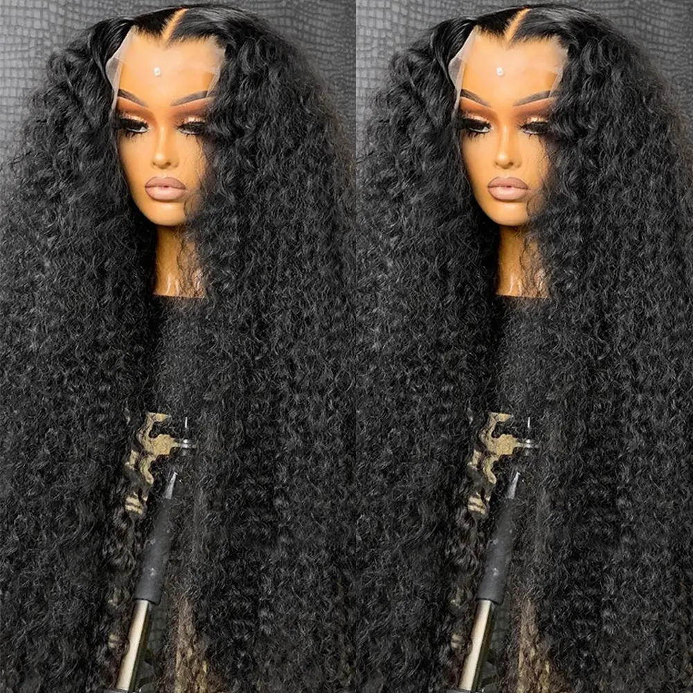 40 38Inch Deep Wave Glueless Lace Front Wigs Human Hair 180 Density 13x4 HD Transparent Lace Frontal Wigs Human Hair Pre Plucked Deep Curly Glueless Wigs Human Hair for Women Natural Black