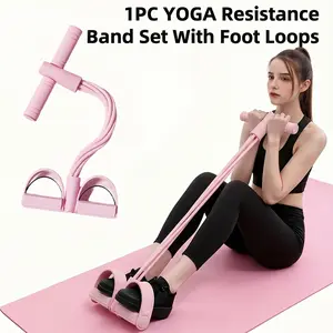 Single-leg pedal resistance band, six-tube yoga support rope, leg extension band for sit-up exercises; yoga pedal hand resistance band with elastic cord for abdominal and arm exercises, Fitness Training Band, Workout Equipment, Home Workout