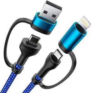 4 in 1 Charging Cable Fast USB C Cable Type C Charger 60W Lightning Cable Adapter USB C to USB C Cable for iPad Charger Fast Multi Charging Cord Fits iPhone 17 16 15/15 Pro/15 Plus/14 Pro Max