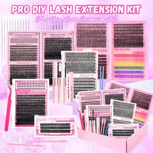 Mixed-Length Individual False Eyelash Kit - Natural-Look DIY Eyelash Extensions with Eyelash Extension Glue, Lash Bond & Seal, Remover, Tweezers, Brush, Headbands and Wristbands - Self-Grafting Curled Eyelashes for Eye Makeup Enhancement