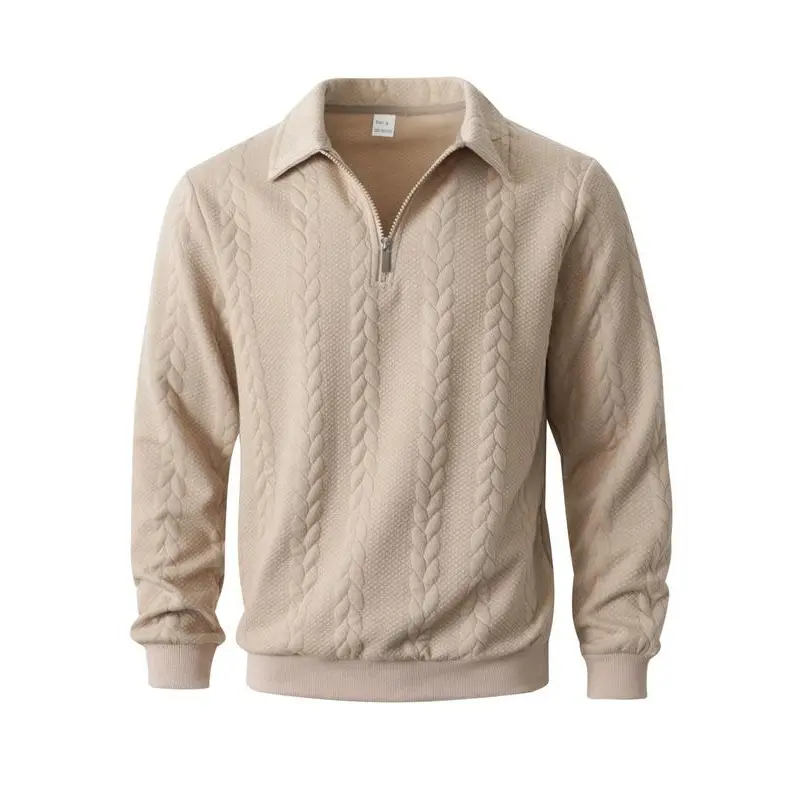 Men's Cable Knit Pullover, Versatile Half-Zip Polo Sweater with a Loose Fit, Chic Long Sleeve Top for Daily Wear, Tops, Clothes, Fitted