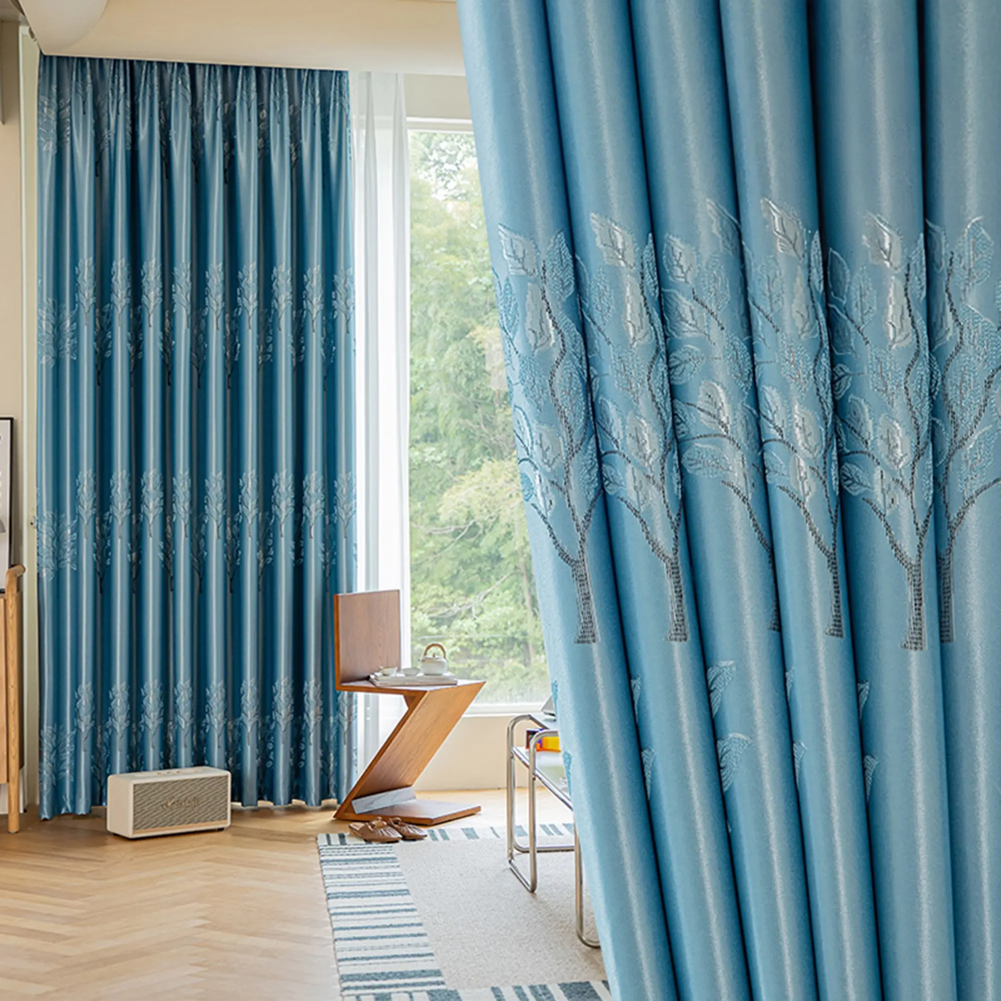 1pc available in multiple colors, with jacquard leaf texture, thick fabric that blocks sunlight and insulates heat, delicate embroidery details, perfect for home, holiday decor, Room decor curtain, Heavy Curtain, Window Curtain, Home Decorative Curtain