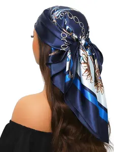 1pc Fashion Chain Printed 90cm Square Scarf With Chain Pattern, Suitable For Daily Wear, Satin Headscarf Bandana Bandana,Hair Band,Head Band Ideal For Dressing Up Your Look