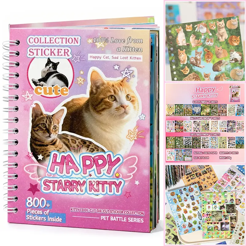 2 Styles Cute Cat & Dog Sticker Book, 30 Sheets 800 PCS Per Style, Kawaii Pet Stickers for Journaling, Scrapbooking, Planners, DIY Crafts, SchoolSupplies, Back to School Gifts & Pet Lovers