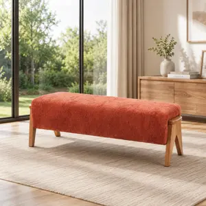 50" Upholstered Entryway Bench, Mid Century Modern End of Bed Bench with Solid Wood Legs, Chenille Bedroom Bench Seat for Living Room, Hallway