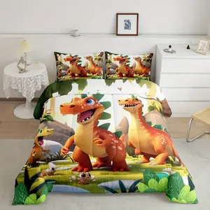 This 3-piece adorable dinosaur bedding set is suitable for both men and women. It includes a 3D printed duvet cover (with 200g of filling), a wildlife-themed comforter set, soft and warm all year round, and two pillowcases (without pillow inserts). Perfec