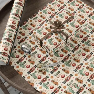 Personalized Name Neutral Nutcracker Christmas Wrapping Paper Roll, Custom Classic Holiday Season Gift Wrap Sheet, Vintage Decorative Gift