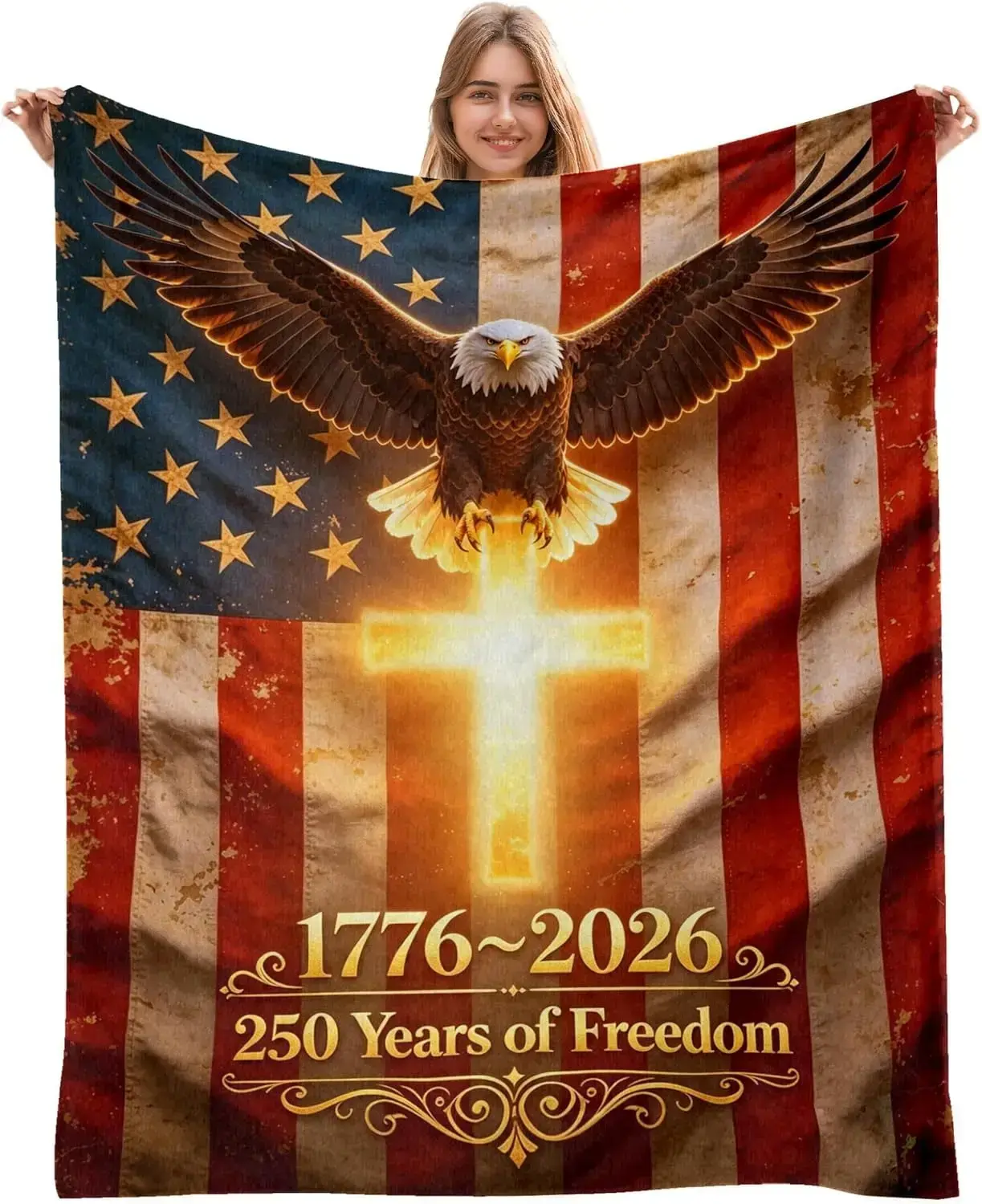 Soft Flannel Throw Blanket - America250 250th Anniversary USA Flag Commemorative (1776-2026) with Soft Texture, Red White Blue Patriotic Print, Eagle, Stars and Stripes, US Pride for Independence Day Home Decor Gift