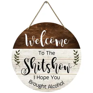 Welcome Wooden Sign, Letter Pattern Wood Door Sign, Funny Welcome Wall Hanging Plaque for Front Door Entryway Porch Bar Pub Farewell Party, Party Supplies, Decor