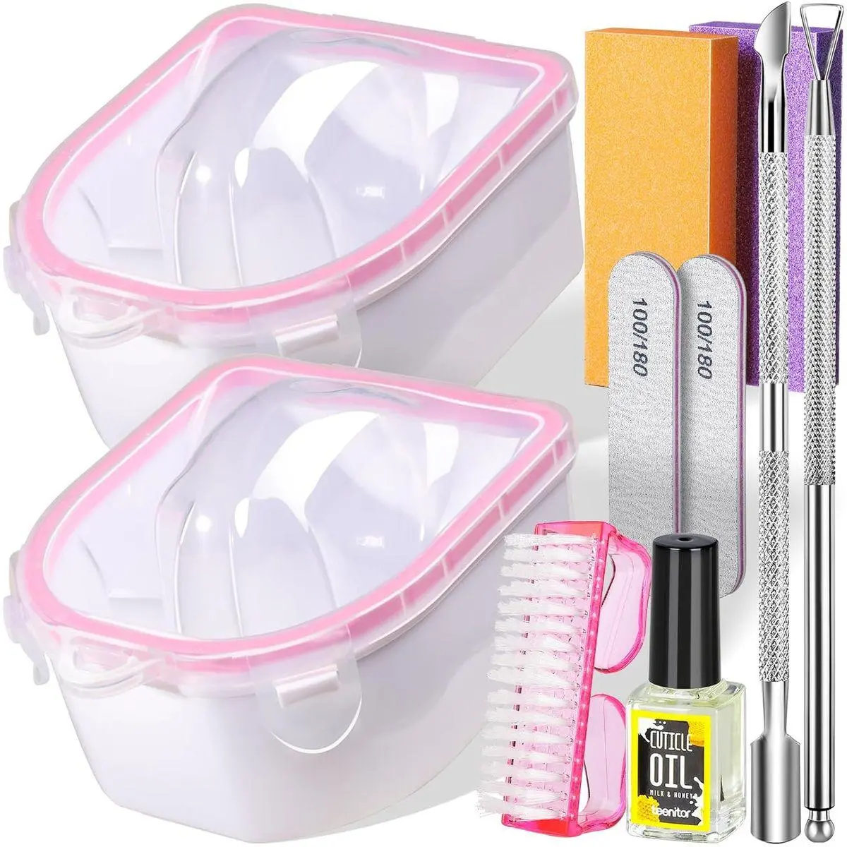 10Pcs Nail Soaking Bowl Kit , Manicure Bowl Cuticle Peeler Scraper Cuticle Oil Nail File and Buffer Nail Brush...