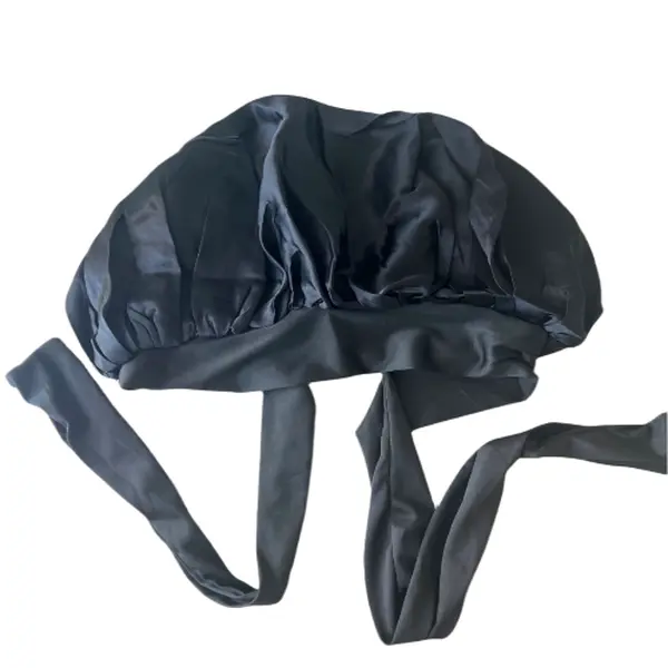 Solid Black Satin Hair Bonnet with Adjustable Tie, Unisex Sleep Cap for All Hair Types, Reduces Frizz & Locks in Moisture, Hair Care