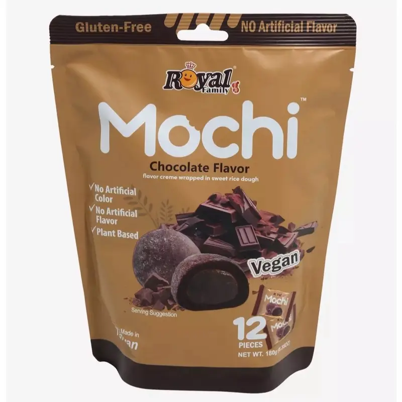 EL ROYAL FAMILY Traditional Chocolate Flavor Mochi, 12-Piece Gluten-Free Soft Chewy Rice Cake Dessert Snack, No Artificial Flavors, Candy Packaging