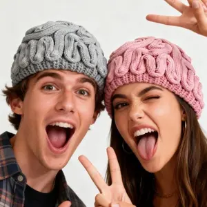 BeadBreath Y2K Brain Design Knit Beanie, Halloween Novelty Oddball Cute Unisex Warm Winter Knitwear