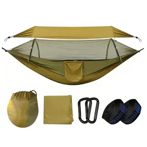 Camping Hammock With Mosquito Net, Automatic Quick-Open Camping Outdoor Hammock For Camping and Picnicking, Portable Hammock With Straps, Hammock For Outside, Backyard Camp, Attached Carry Bag, Camping Essentials,