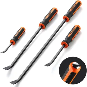 Pry Bar Set, 8", 12", 18" and 24" Heavy Duty Pry Bar 4-Piece Mechanic Hand Tools, Thicker Strike Cap Handle, Black Orange