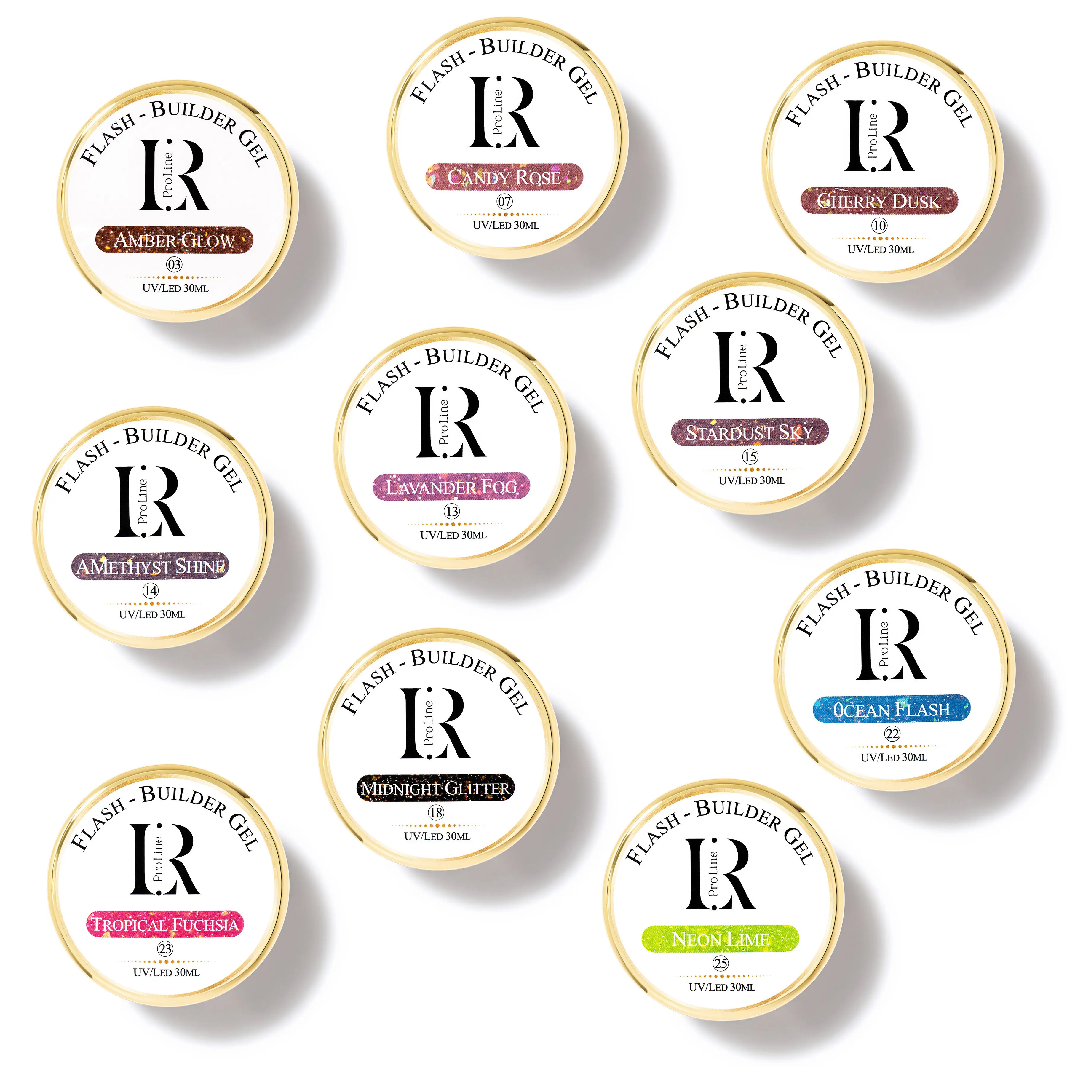LR PRO LINE Reflective Glitter Shimmer Builder Gel Nail Multi-Pack, 30ml UV/LED Gel for Strong Overlays & French Tips, Professional Nails Supplies, Manicure, Coverage, Cosmetic, Ballerina, Glitter Nails