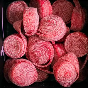 Strawberry Rolls - Sweet & Tangy Fruity Spirals with Light Sour Sugar Coating - Vegan & Gelatin-Free Chewy Treats for Kids Teens & Nostalgic Adults