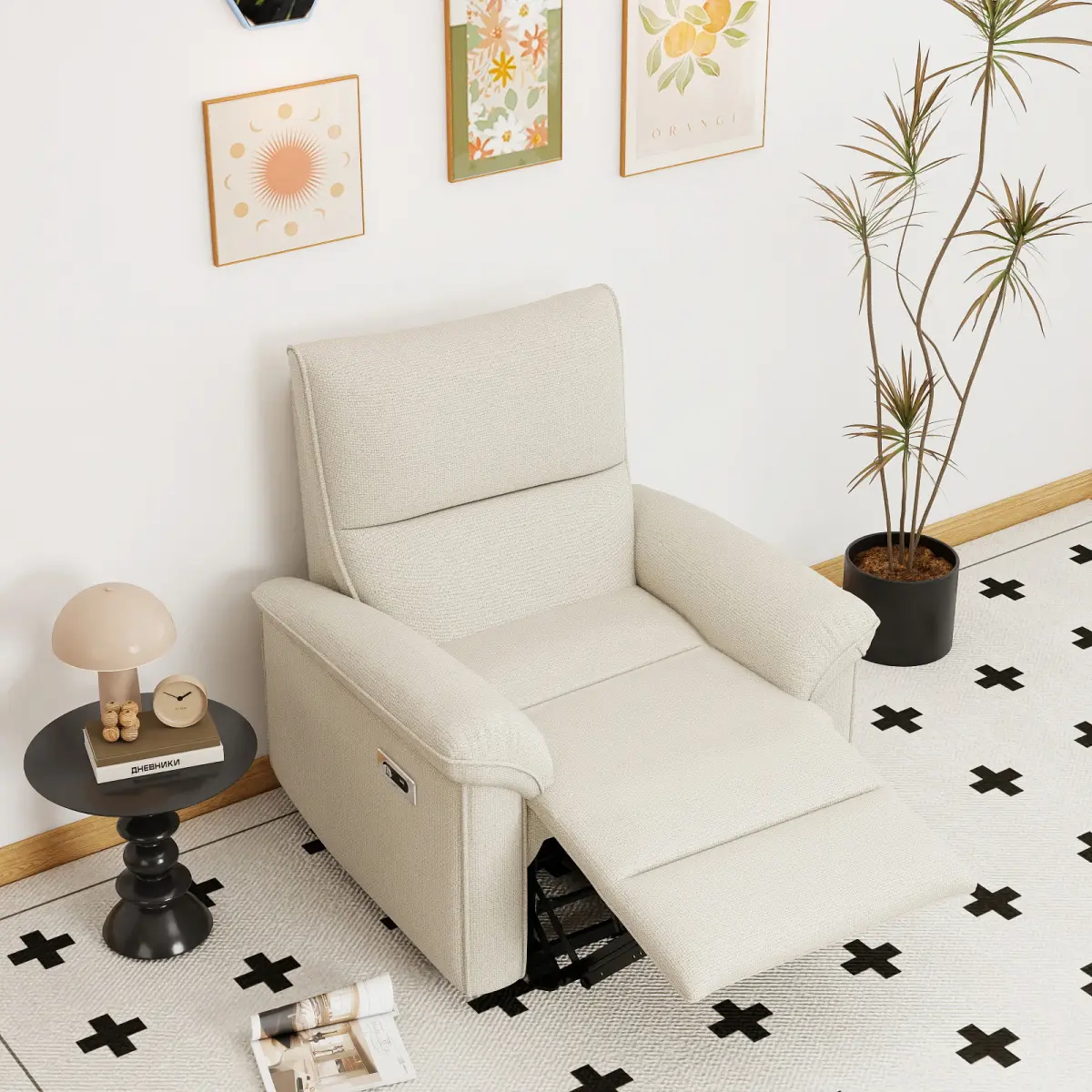 Wall Hugger Recliner Chair,Zero Wall Power Recliner Chair,Electric Recliner for Living Room,Fabric Reclining Armchair for small space,Reclining Sofa for Bedroom/Apartment/RV,USB Port(Type-C) (Beige-gray)