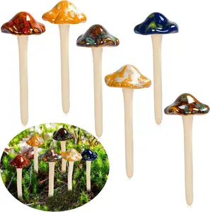 6 Pack Ceramic Mushrooms Garden Decor Outdoor Lawn Yard Ornaments Plants Stakes