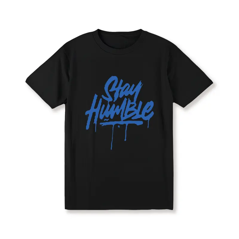 1 Extra Large 100% Cotton T-Shirt, Men'S Casual And Fun T-Shirt, "Stay Humble" Blue Letter Printed Short Sleeved Summer Top, Plus Size