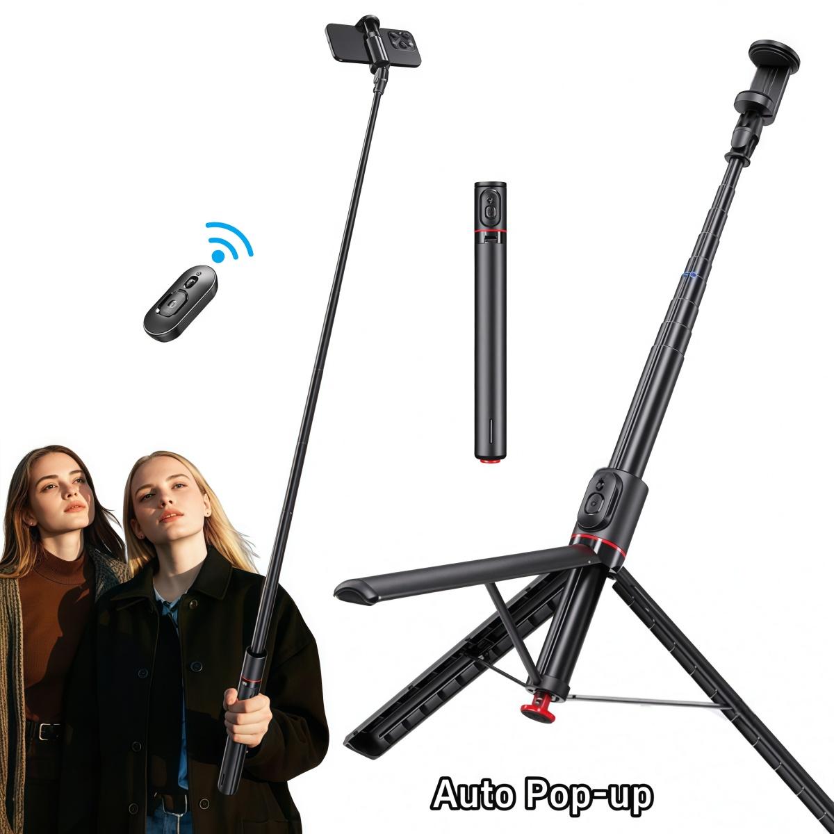 70" Auto-Open Selfie Stick Tripod with Remote Kit, 175mm(H) Telescopic Rod Aluminum Alloy, 360° Rotatable Stable Travel Portable Phone Holder Stand Mount for Vlog/Video Record/Live Stream, Universal fits for iPhone 17 16 15 Pro Max Samsung Galaxy Series 70" Auto-Open Selfie Stick Tripod with Remote Kit, 175mm(H) Telescopic Rod Aluminum Alloy, 360° Rotatable Stable Travel Portable Phone Holder Stand Mount for Vlog/Video Record/Live Stream, Universal fits for iPhone 17 16 15 Pro Max Samsung Galaxy Series