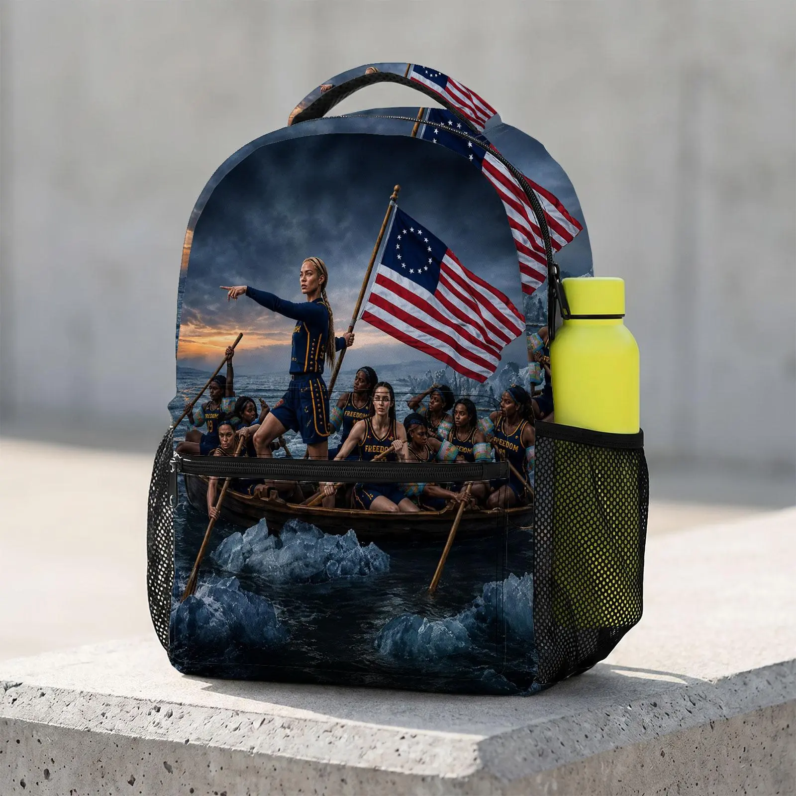 Vintage-Freedom-Rowers-Stormy-Sea Trending Cute Cartoon Laptop Backpack | Aesthetic Print Travel Daypack | Durable Lightweight Schoolbag Bookbag for Men & Women