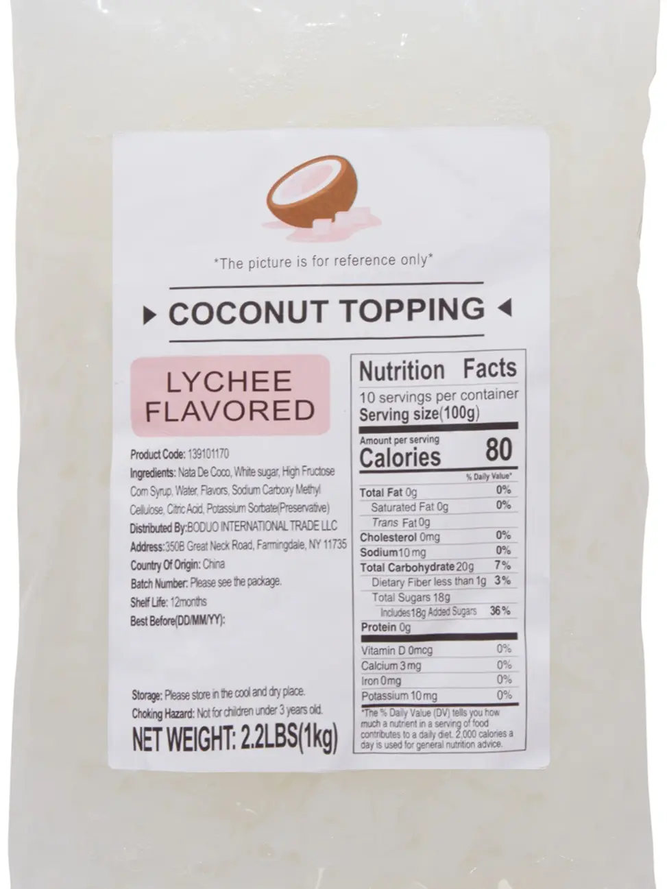 Soeos Lychee Flavored Coconut Jelly Strips, 2.2 lbs (1 Kg) – Sweet & Chewy Tropical Snack, Ready-to-Eat Dessert Topping for Drinks, Bubble Tea, and Ice Cream