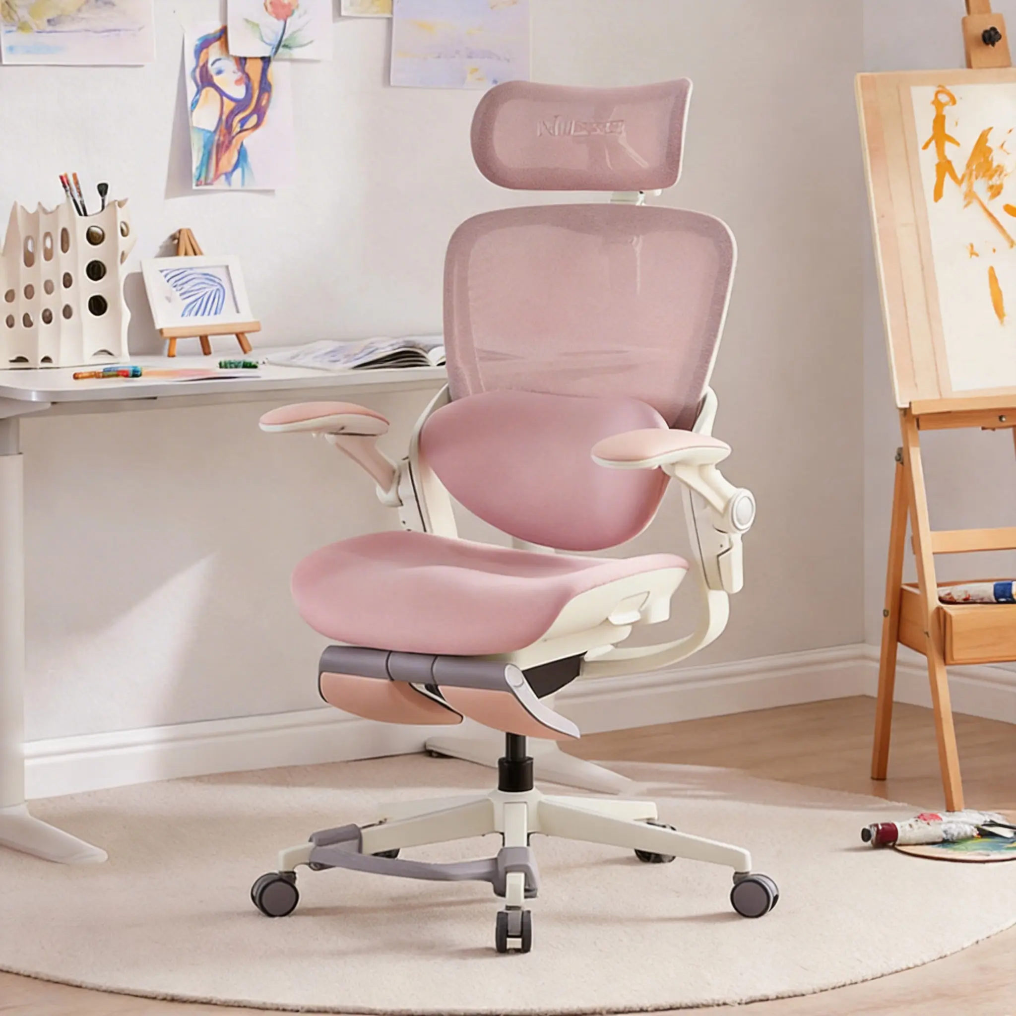 MUSSO E80 Women's Ergonomic Office Chair - 3D Lumbar Support, Adjustable Headrest, Retractable Footrest, Reclining Backrest, Nylon-PU Leather, Aluminium Frame, Breathable Cozycloud Cushion, Requires Assembly (Home/Gaming Use), Height Adjust-A