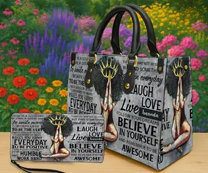 Personalized Motivational Word Art Handbag & Wallet Options – Custom Name Art Design, Crown Prayer Portrait Illustration, Top Handle Purse or Zipper Wallet, Meaningful Gift for Her