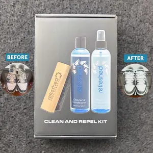 Refreshed Shoe Cleaner Clean & Repel Kit - 8oz Cleaner & Conditioner, 8oz Stain Repellent, Soft Bristle Brush for All-Natural Shoe Maintenance
