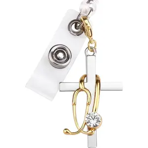Cute Stethoscope Cross Badge Charm Nurse Badge Reel Accessory ID Clip for Nurses RN LPN Healthcare Field