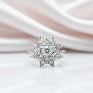 Round Diamond Option Vintage Sunflower Design Engagement Ring