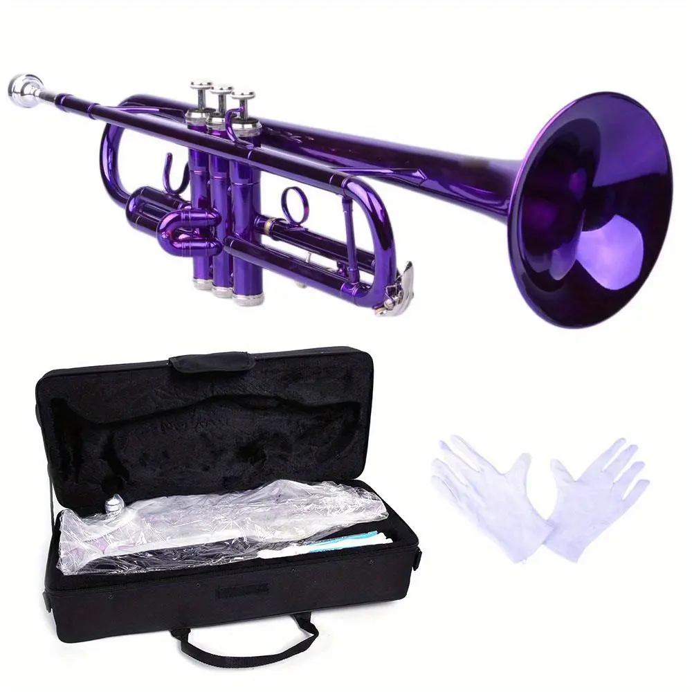 Beginner-Level Student Baritone B-Flat Violet Brass Trumpet, Brass Body, Smooth Valves, Premium Quality - Ideal for Student Musicians (Includes Gloves), Student Level