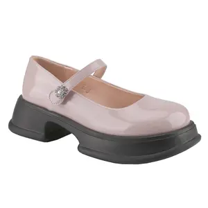 Belovely Womens Platform Chunky Heel Loafers Classic Round Toe Slip On, Oxfords Shoes with Rhinestone On Strap Girl Walking Shoes Footwear Stylish Fashion Comfort High Heel Classy Elegant