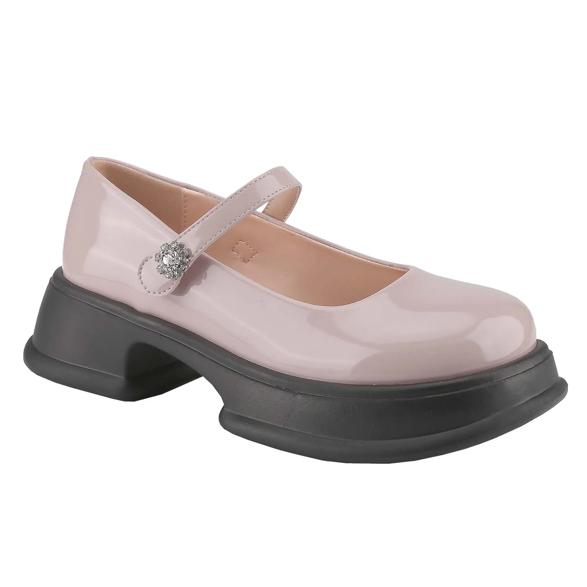 Belovely Womens Platform Chunky Heel Loafers Classic Round Toe Slip On, Oxfords Shoes with Rhinestone On Strap Girl Walking Shoes Footwear Stylish Fas