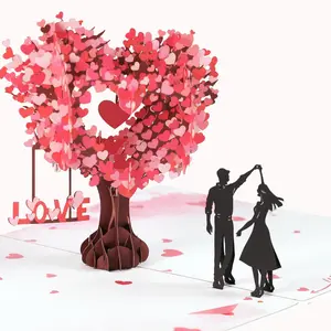 3D Love Tree Paper Craft Card with Heart Details - Handmade Romantic Gift for Anniversary Valentine's Day Wedding | Display Card for Wife Husband Couple