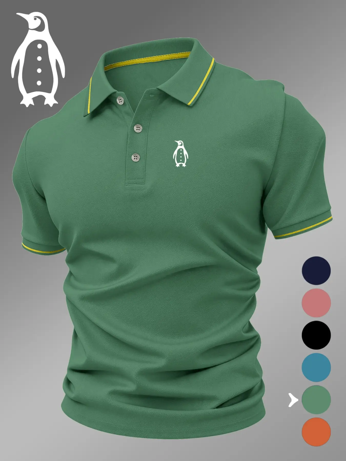 Men's Funny Golf Polo Shirt with Penguin Print, Fitted Collared Top, Stretchy Breathable Fabric, Comfortable All-Season Wear, High-Quality Design, Casual Polo Shirts