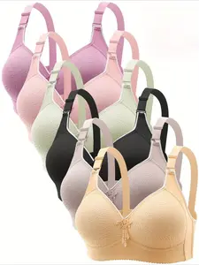 6PCS Push-Up Jacquard Bra -Adjustable Support Straps & Wire-Free DailyComfort,Women's Lingerie & Underwear Seamless Wireless Supportive Elegant Elegant Chic Basic Vneck Day Essential Fit Womenswear Everyday Minimalist -RR
