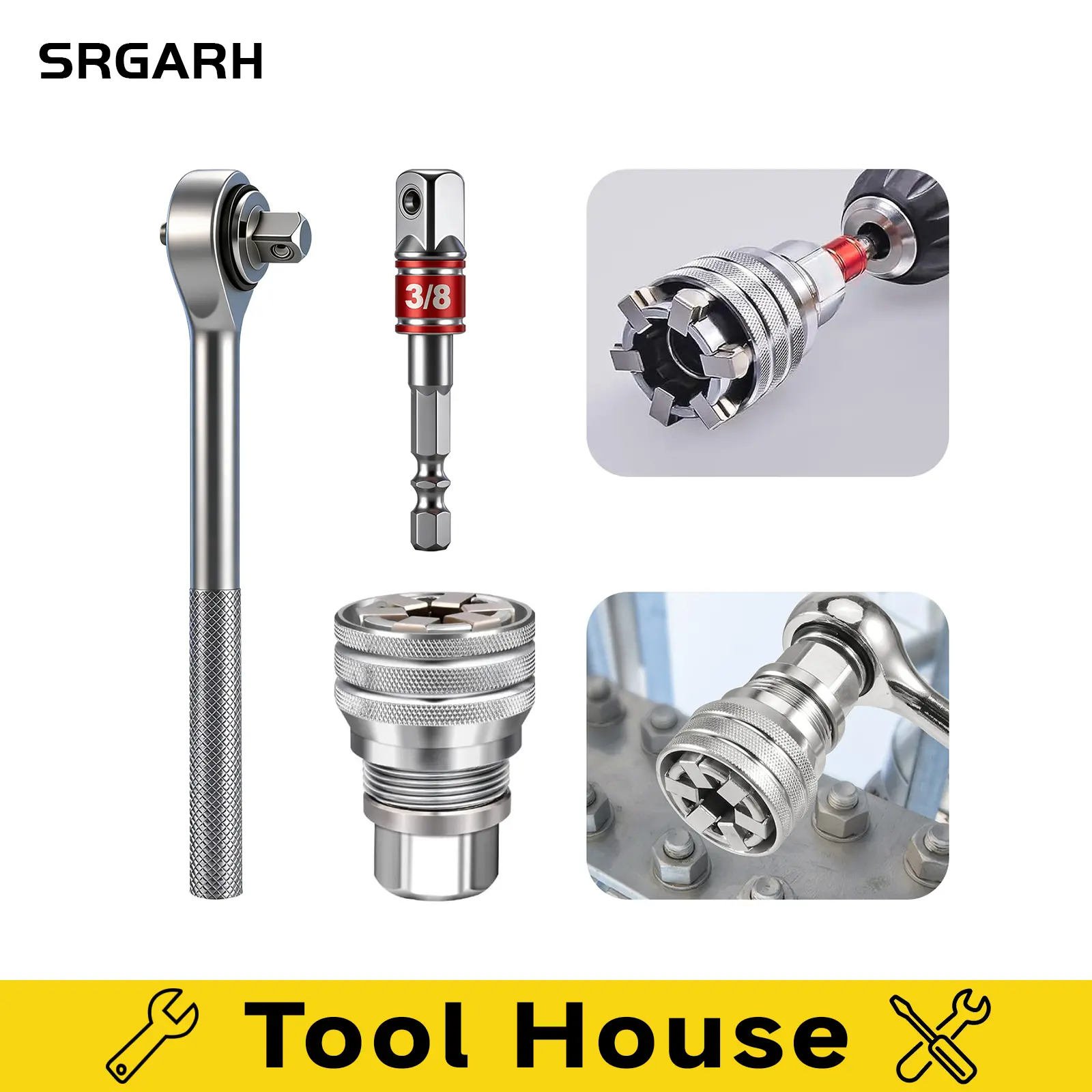 3PCS Adjustable Universal Socket Wrench Tools Set - Heavy Duty Multi-Function Maintenance Tool for Damaged Nuts & Bolts, Fits Power Drill & Ratchet Wrench, Ideal for Auto Repair, Home DIY