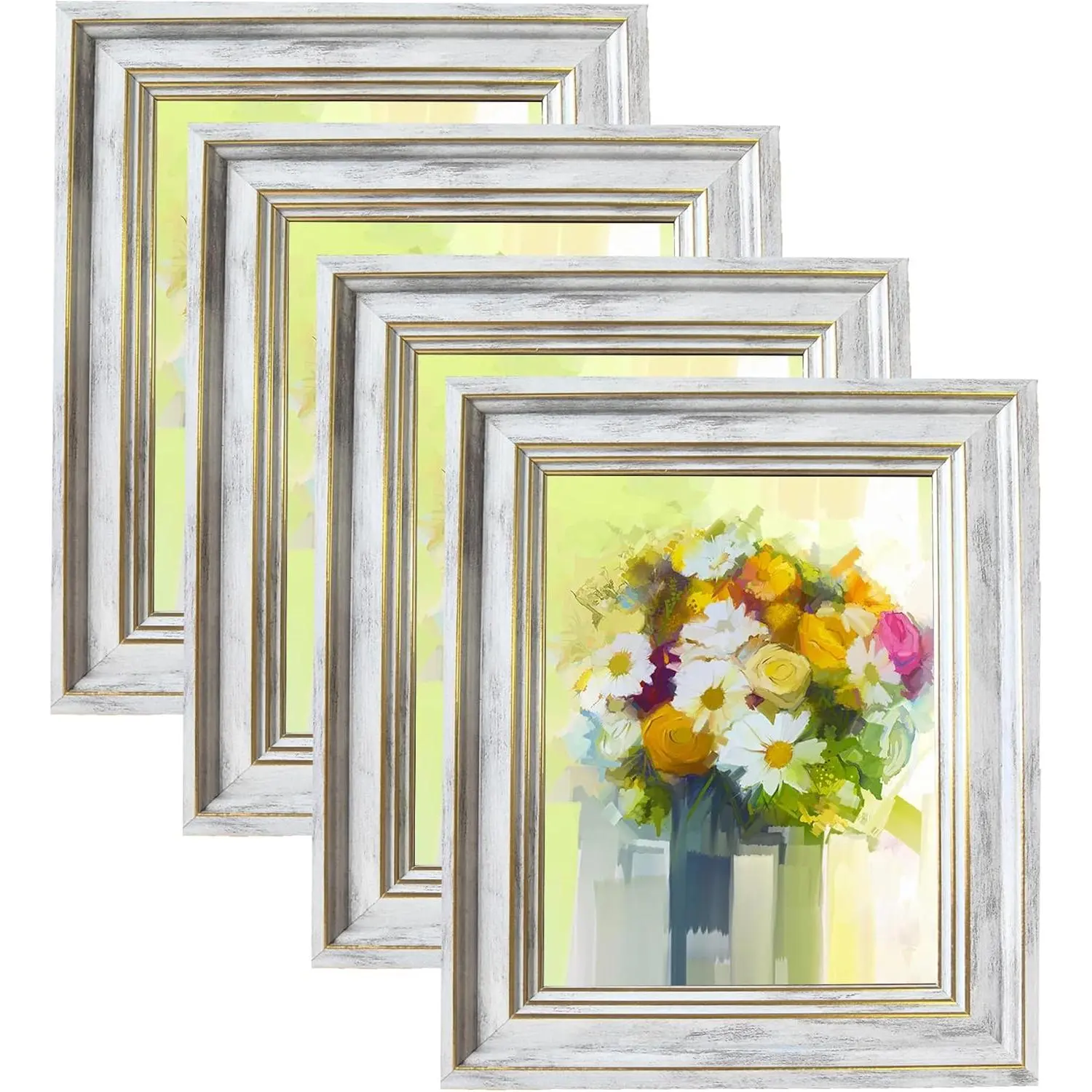 8x10 Picture Frame Set of 4, Silvery Rustic Farmhouse Picture Frames for Table or Wall Hanging